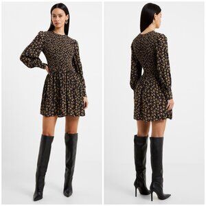 New FRENCH CONNECTION Ingrid Eco‎ Colette Crepe Smocked Mini Dress Size 4